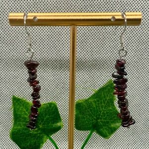 New Sterling Silver & Natural Garnet Chip Bead Dangle Earrings
